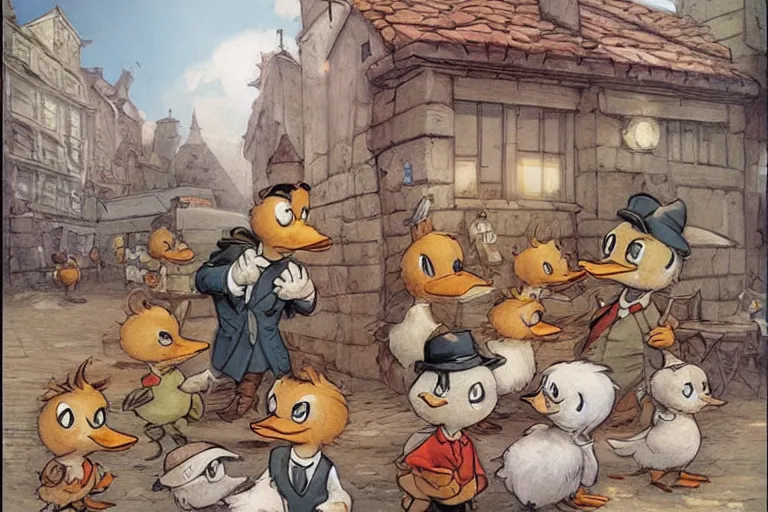 Prompt: duckburg by jean - baptiste monge!!!!!!!!!!!!!!!!!!!!!!!!!!!