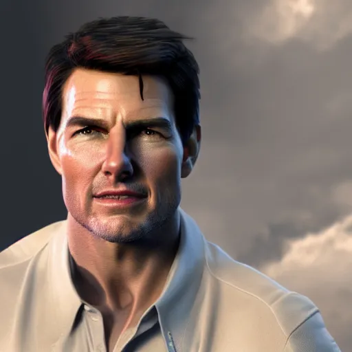 Image similar to a portrait of tom cruise, octane render, nvidia raytracing demo, detailed, 8 k, masterpiece