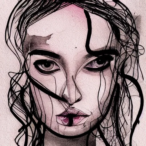 Prompt: a female portrait printed abstract faces in lines, one line artwork print, fashion poster, mini. abstract illustration, abstract sketches, art sketches, art drawings, tattoo sketches, line drawing tattoos, face line drawing, drawing faces, face, nice colour scheme, soft warm colour. studio gibli. beautiful detailed watercolor by lurid
