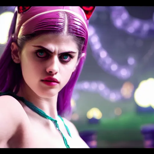 Image similar to cinematic scene with alexandra daddario as jolyne from jojo's bizarre adventure, live action film, stone ocean, dramatic, small details, volumetric lighting, still frame