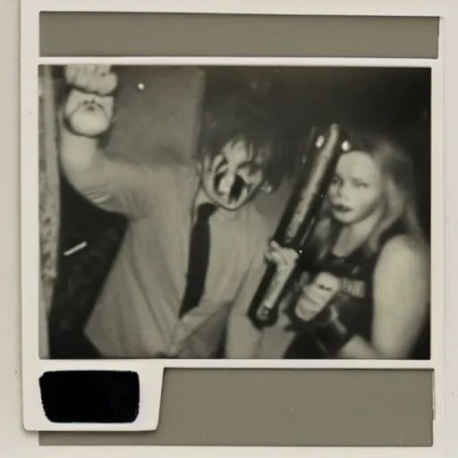 Image similar to a crime scene polaroid photo of a zombie attack