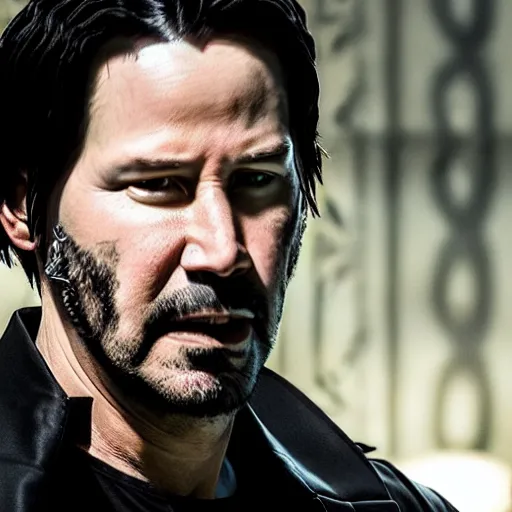 Prompt: keanu reeves as the punisher, 4 k, high detail, high - resolution photograph, professional photography, ultra - detail