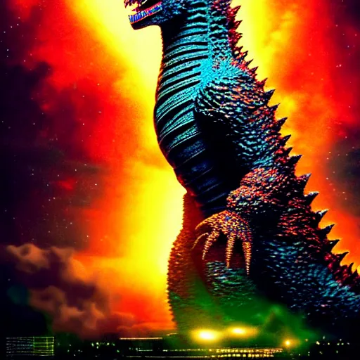 Image similar to a kaiju bigger than a universe, detailed, high contrast, colorful, cinematic, godzilla, shin godzilla, ultraman, monster, beast, beautiful, galaxy, andromeda, milky way, james webb telescope, stars