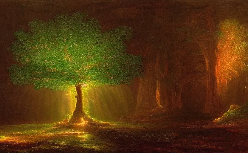 Prompt: a tree made of light painted by thomas cole