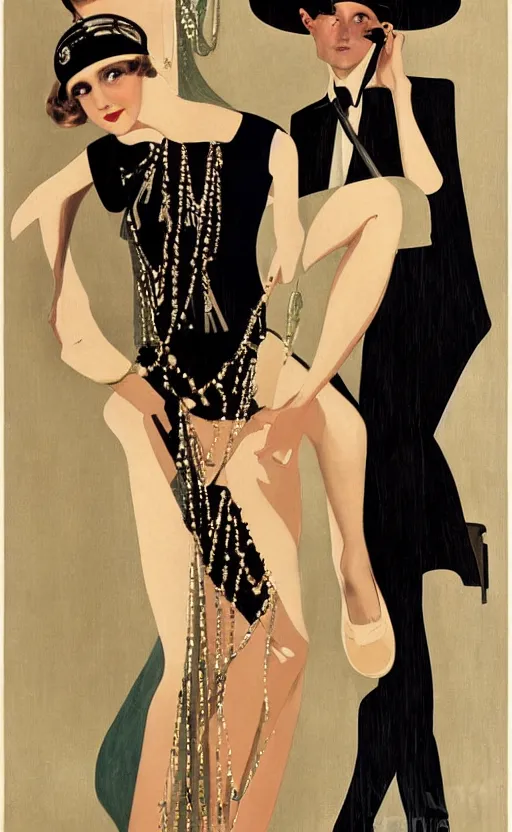 Image similar to a painting depicting Jazz Age high society people, 1920s style, smooth, highly detailed, high contrast, Coles Phillips, Dean Cornwell, JC Leyendecker, 8K