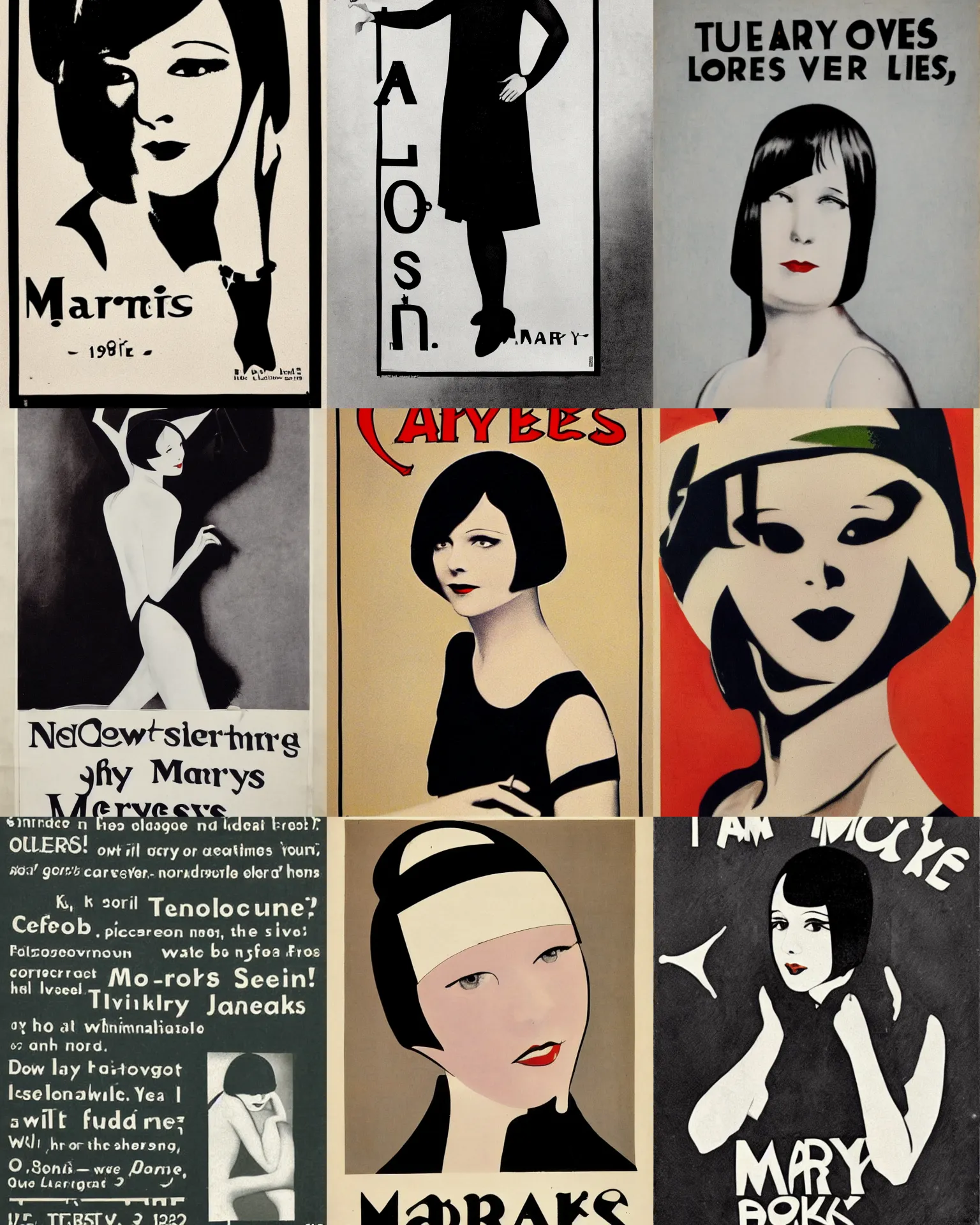 Prompt: text poster, 1 9 2 0 s saying mary louise brooks