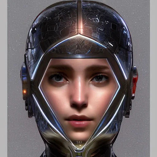 Image similar to headshot of humanoid robot from ex machina, intricate, headshot, highly detailed, digital painting, artstation, concept art, sharp focus, cinematic lighting, illustration, art by artgerm and greg rutkowski, alphonse mucha, cgsociety