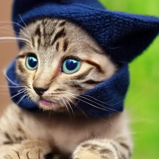 Image similar to kitten photo, wearing wool hat, tongue mlem!, cat ears