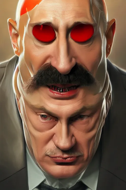 Prompt: vladimir putin as a stupid robotnik dr eggman, realistic portrait, symmetrical, highly detailed, digital painting, artstation, concept art, smooth, sharp focus, illustration, cinematic lighting, art by artgerm and greg rutkowski and alphonse mucha