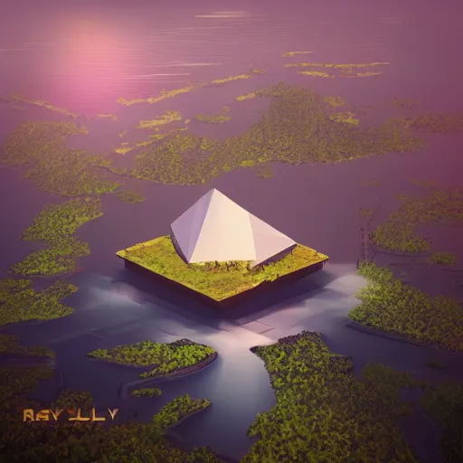 Image similar to low poly art of new york on a floating island in the sky, low poly, isometric art, 3d render, waterfall, high detail, artstation, concept art, behance, ray tracing, smooth, sharp focus, ethereal lighting