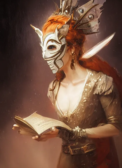 Prompt: a masterpiece portrait of a masked female d & d bard, fantasy art, award winning, by darek zabrocki, noah bradley, fantasy magic, fox ears, intricate, elegant, sharp focus, cinematic lighting, highly detailed, digital painting, concept art, masterpiece, trending on artstation, 8 k