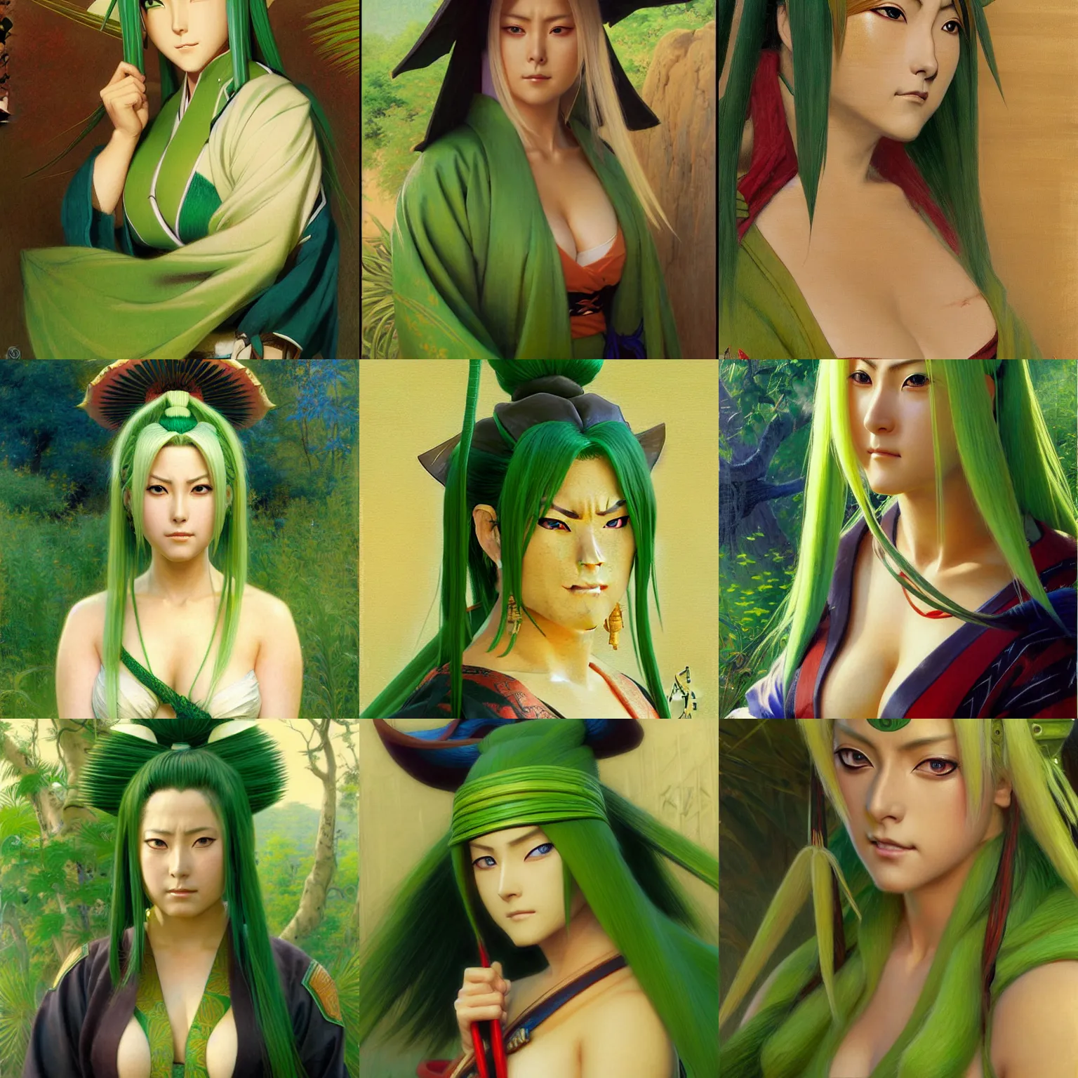 Prompt: tsunade from naruto, wears a grass - green haori, highly detailed painting by gaston bussiere, craig mullins, j. c. leyendecker 8 k