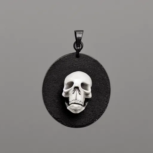 Image similar to an intricate pendant made out of bones, studio photography, black background, faint glow, volumetric