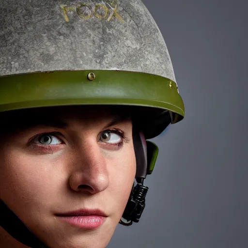 Image similar to Closeup of Fox dressed in a modern American soldier uniform with a helmet, 85mm f/1.4