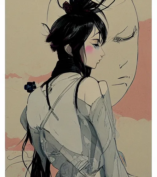 Image similar to jakub rebelka painting of an anime woman