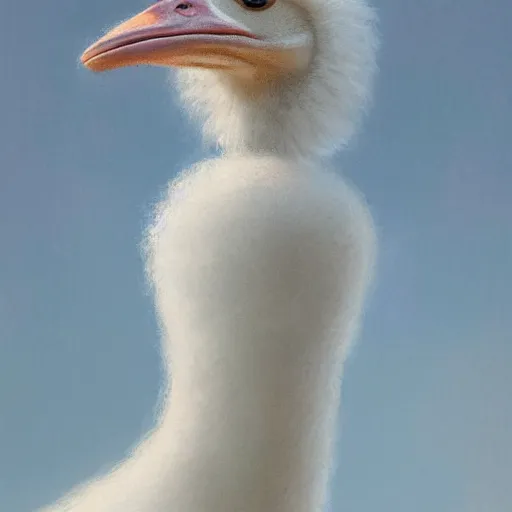 Image similar to an ostrich wearing a white dress , made by Stanley Artgerm Lau, WLOP, Rossdraws, ArtStation, CGSociety, concept art, cgsociety, octane render, trending on artstation, artstationHD, artstationHQ, unreal engine, 4k, 8k,