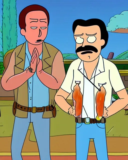 Image similar to magnum p. i. in the style of rick and morty