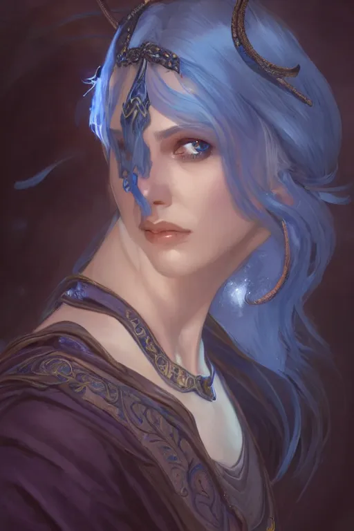 Prompt: a beautiful blue tiefling, dnd, face, fantasy, intricate, elegant, highly detailed, digital painting, artstation, concept art, smooth, sharp focus, illustration, art by artgerm and greg rutkowski and alphonse mucha