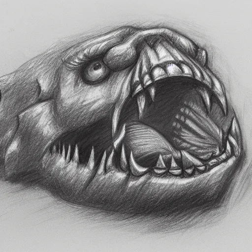Prompt: a fast pencil sketch of a huge terrifying creature
