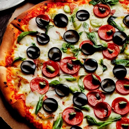 Image similar to A pizza with knives as toppings, realistic, ultra high detail, 8k, close up.