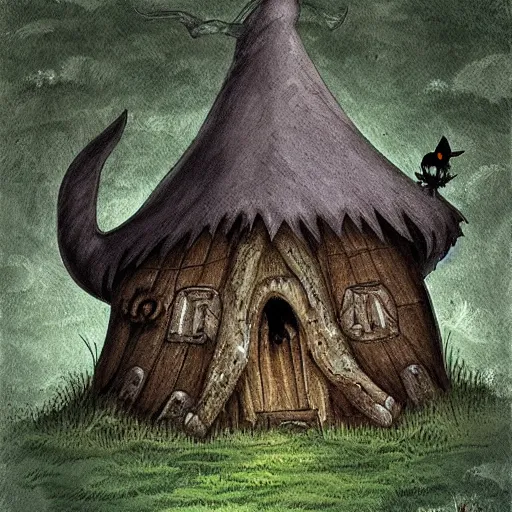 Prompt: A witch's hut, by Eaeeslc