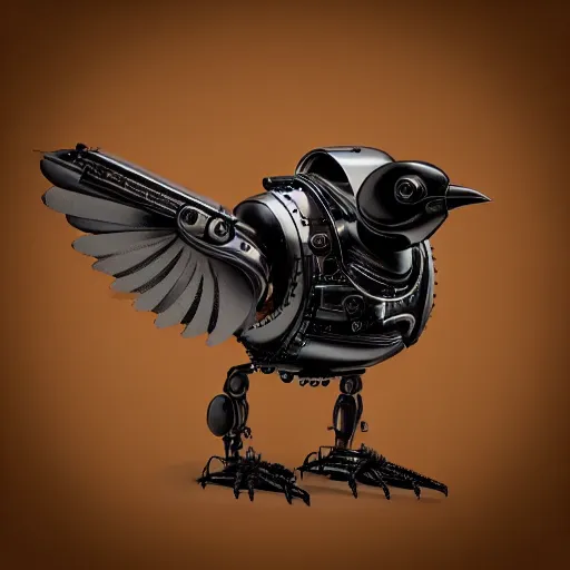 Prompt: a steampunk robotic crow, dark background, super - detailed, photo - realistic,