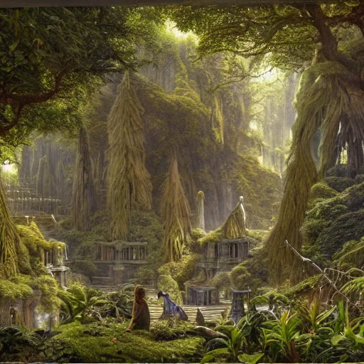 Prompt: a beautiful and highly detailed matte painting of an elven temple in a magical fantasy garden in a lush forest, intricate details, epic scale, insanely complex, 8 k, sharp focus, hyperrealism, very realistic, by caspar friedrich, james gurney and brian froud,