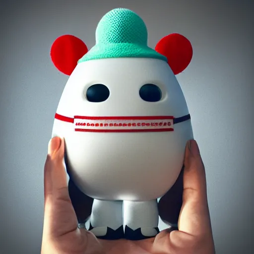 Image similar to a big head Moomin, two tiny horns, 3D art, Finnish green, Baymax style, sweetness, technology, futurism, kawaii, Marina Dieul, Monchhich, Kristina Shablina, 8K