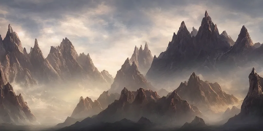 Image similar to beautiful matte painting of a fantasy mountains