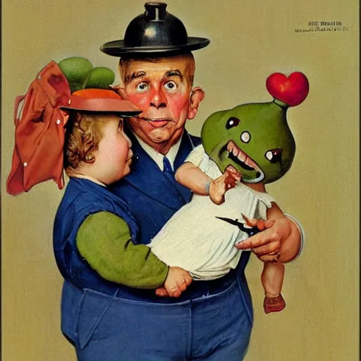 Prompt: Trubbish and Garbodor in the style of Norman Rockwell. Detailed American Painting.