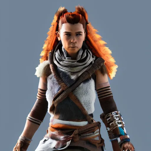 Image similar to aloy from horizon zero dawn, full body, 3 d cgi render, blender, 4 k