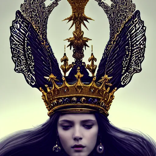 Prompt: elegant king's crown made of many folded wings, delicate, fantasy, intricate, elegant, dramatic lighting, emotionally evoking symbolic metaphor, highly detailed, lifelike, photorealistic, digital painting, artstation, concept art, smooth, sharp focus, illustration, art by John Collier and Albert Aublet and Krenz Cushart and Artem Demura and Alphonse Mucha