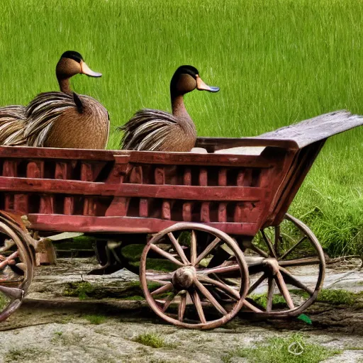 Prompt: a wagon pulled by ducks, photo, highly detailed, 4k