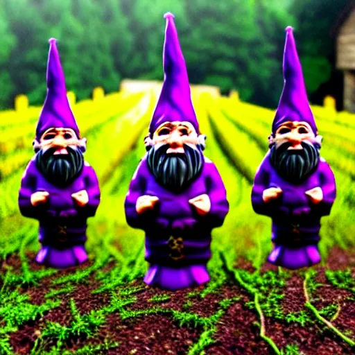 Image similar to purple gnome controlling spirits to fight off tree people in a winery. fantasy