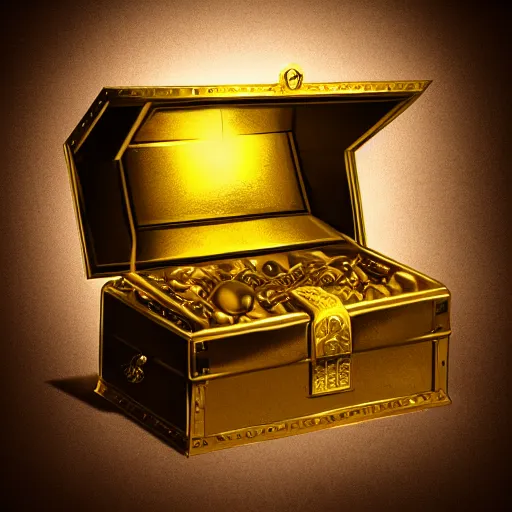 Prompt: Photo of a treasure chest filled with gold and golden accessory on an island, 8k, dramatic lighting, digital art