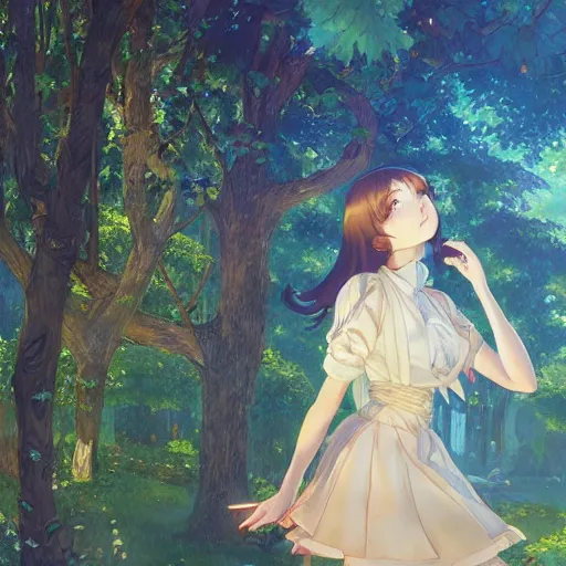Image similar to a young woman in maid uniform by Stanley Artgerm Lau, WLOP, Rossdraws, Guweiz, James Jean, Andrei Riabovitchev, Marc Simonetti, and kyoani, krenz cushart, pixiv, background by James Jean and gustav klimt and John Marshall Gamble, 4k, volumetric lighting, french nouveau, trending on artstation, octane render, hyperrealistic