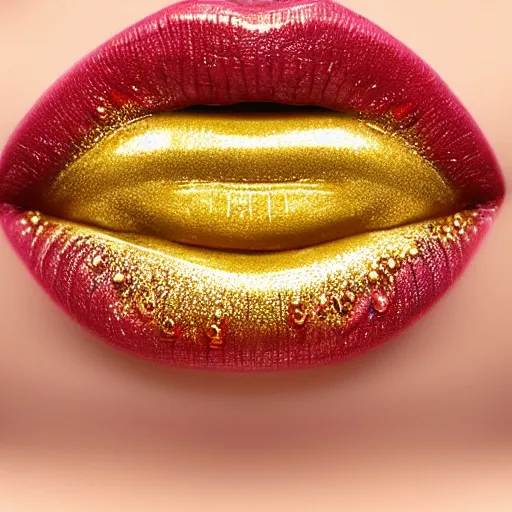 Image similar to beautiful mouth with golden lips, realistic, detailed, glossy lips,
