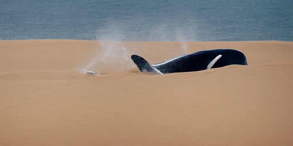 Image similar to giant whale swimming in sand dunes, photography