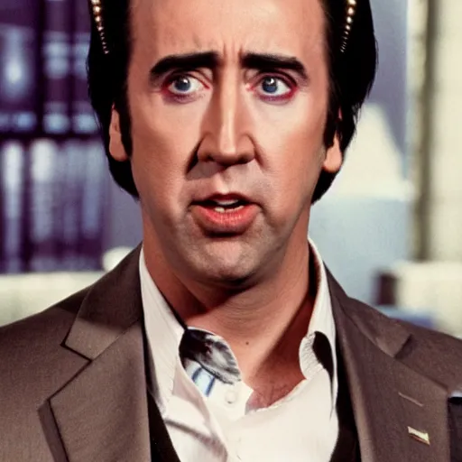 Prompt: nicholas cage as doctor who, 1 9 7 0 s, wide shot