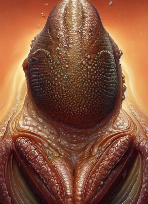 Image similar to far, full body shot of elon musk as slimy mollusk character, drool, wide angle, intricate, elegant, highly detailed, digital painting, artstation, concept art, wallpaper, smooth, sharp focus, illustration, art by artgerm and greg rutkowski and h. r. giger and alphonse mucha