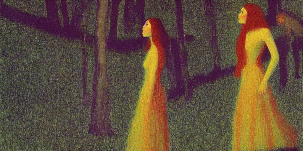 Image similar to a film still of suspiria by dario argento 1 9 7 7 movie, painted by georges seurat, by manet, impressionism, pointillism, high quality, detailed, print!, poster,