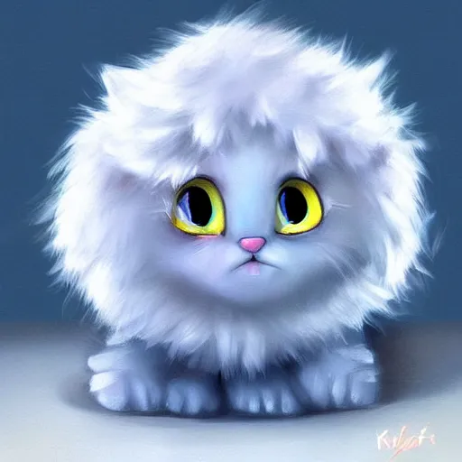 Image similar to cute kitty as a cloud, fluffy, white fur, blue eyes, pixar, concept art, digital art, painting