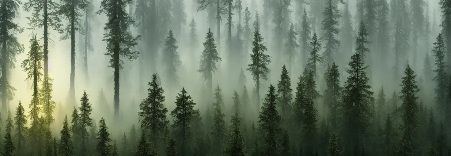 Prompt: A forest shot by high angle with big trees and fog by paul chadeisson, cinematic lighting, extremely detailed, ultra realistic, trending on artstation, 8K