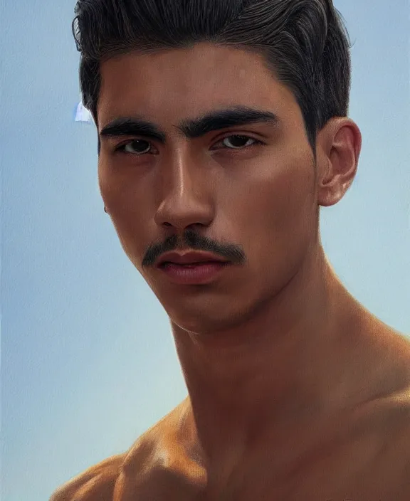 Prompt: heroic portrait of a handsome young mexican buddy, art by denys tsiperko and bogdan rezunenko, hyperrealism