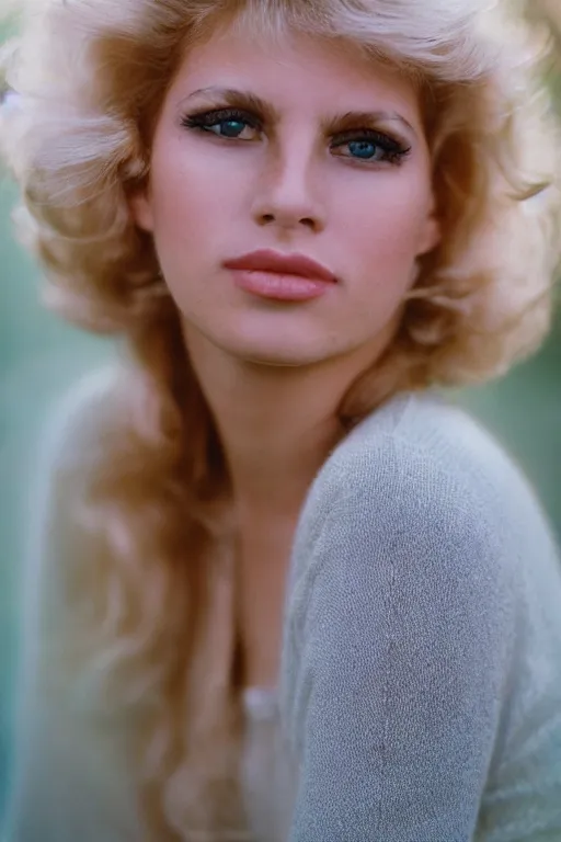 Image similar to a beautiful blonde girl in the 8 0's, portrait shot 8 5 mm