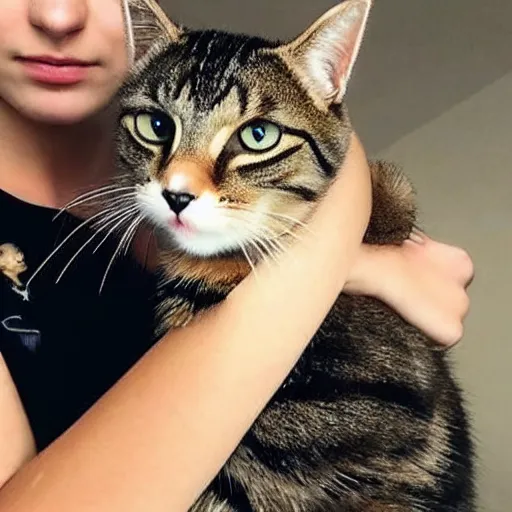 Prompt: beautiful girl with short hair shows off her cat