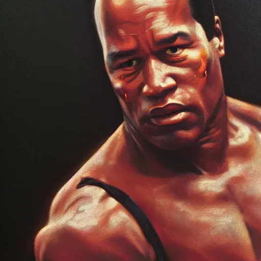 Prompt: Painting of OJ Simpson as The Terminator. Art by william adolphe bouguereau. During golden hour. Extremely detailed. Beautiful. 4K. Award winning.