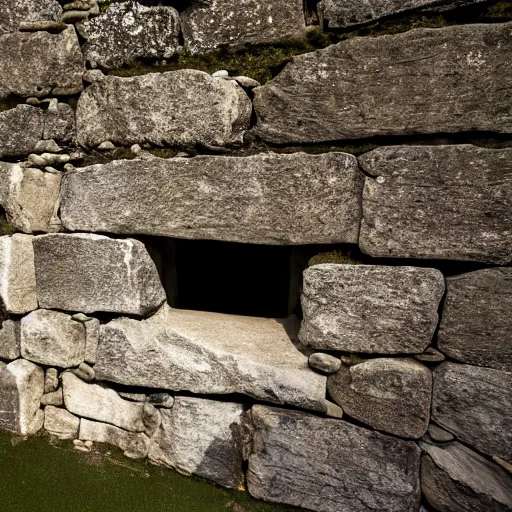 Image similar to ancient scottish dark stone blackhouse designed by le corbusier. dramatic lighting, sigma 2 4 mm, wide angle lens, ƒ / 8