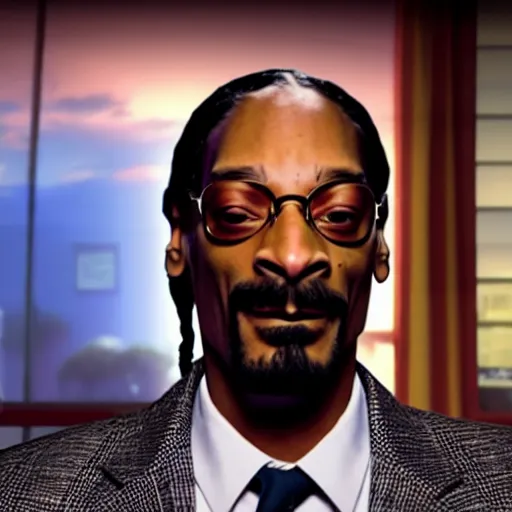 Prompt: a movie still of snoop dogg as michael scott from the office, dynamic lighting, smiling, 8 k, wearing a suit and tie, 2 0 2 2 picture of the year