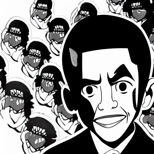 Prompt: barrack obama drawn like a one piece character, manga, black and white, 4 k